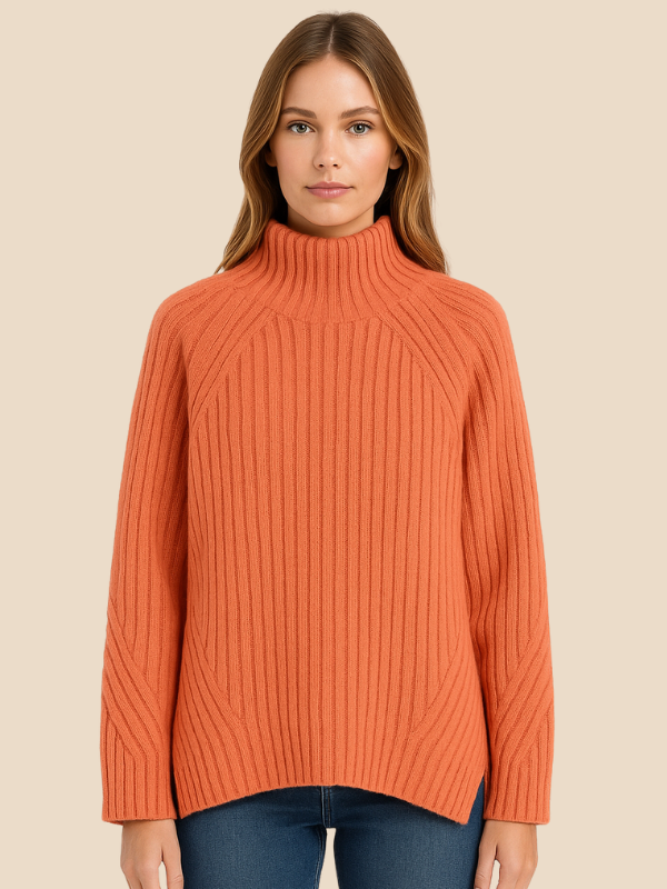 Dames Geribbelde Coltrui – Elegante, Warme en Comfortabele Trui-Sweater-Suzannies-Oranje-S-Suzannies