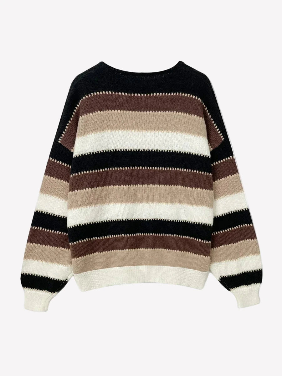 Dames Gestreepte Breisweater – Comfortabele en Stijlvolle Trui-Sweater-Suzannies-Bruin-S-Suzannies
