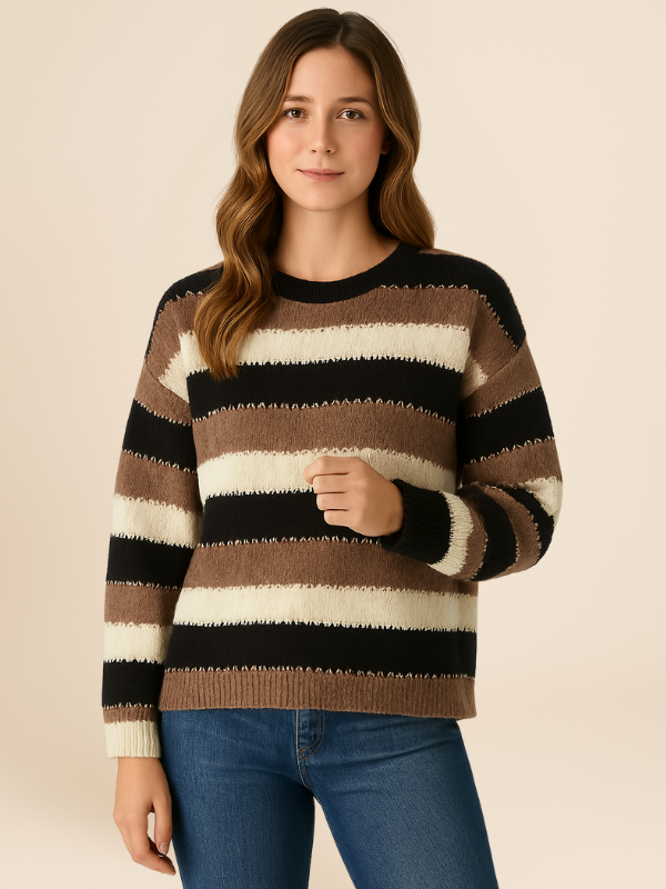 Dames Gestreepte Breisweater – Comfortabele en Stijlvolle Trui-Sweater-Suzannies-Bruin-S-Suzannies