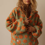 Dames Half Zip Trui – Bloemenprint, Oversized, Fleece Trui-Dames Oversized Trui-Suzannies-Suzannies