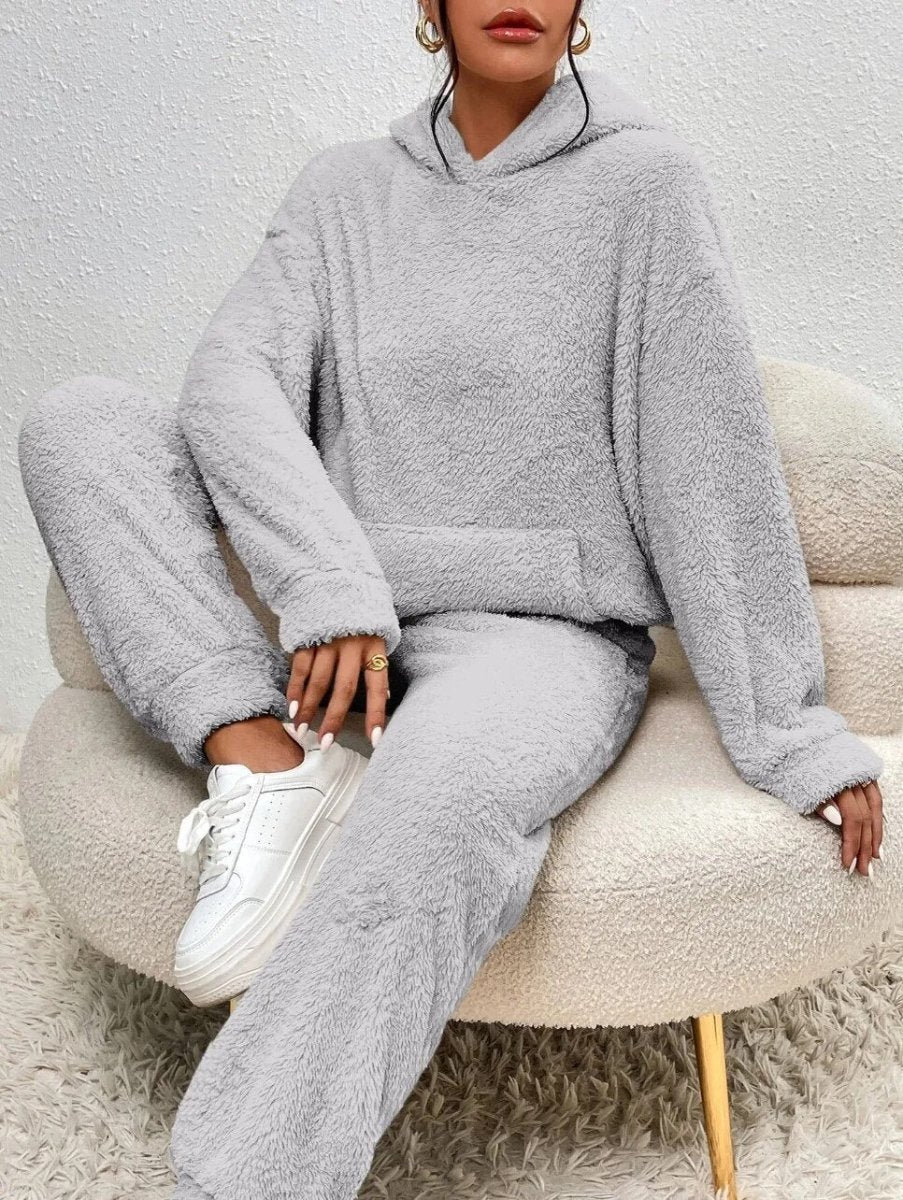 Dames Huispak Set – Teddy, Hoodie, Loungewear Set-Dames Lounge Set-Suzannies-Grijs-S-Suzannies