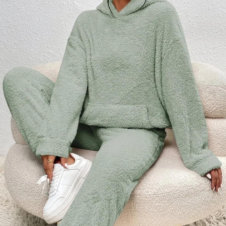 Dames Huispak Set – Teddy, Hoodie, Loungewear Set-Dames Lounge Set-Suzannies-Groen-S-Suzannies