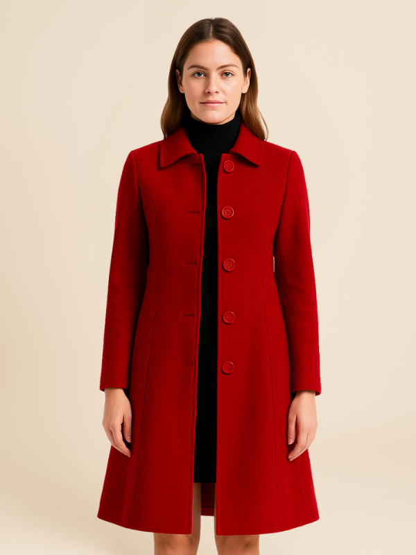 Dames Lange Wollen Mantel – Elegante en Warme Winterjas-Jacket-Suzannies-Rood-S-Suzannies
