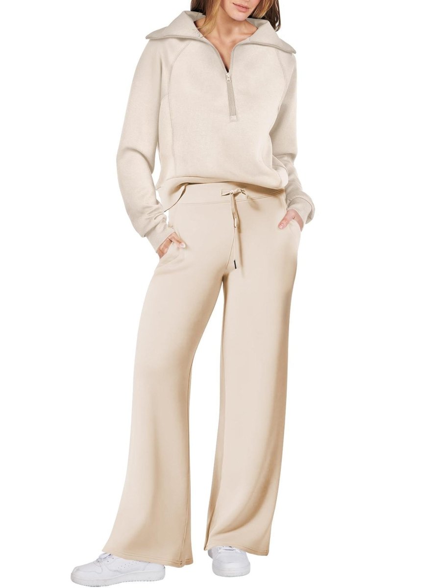 Dames Loungewear Set – Half Zip, Comfortable Lounge Set-Dames Loungewear Set-Suzannies-Abrikoos-S-Suzannies