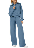 Dames Loungewear Set – Half Zip, Comfortable Lounge Set-Dames Loungewear Set-Suzannies-Blauwgrijs-S-Suzannies