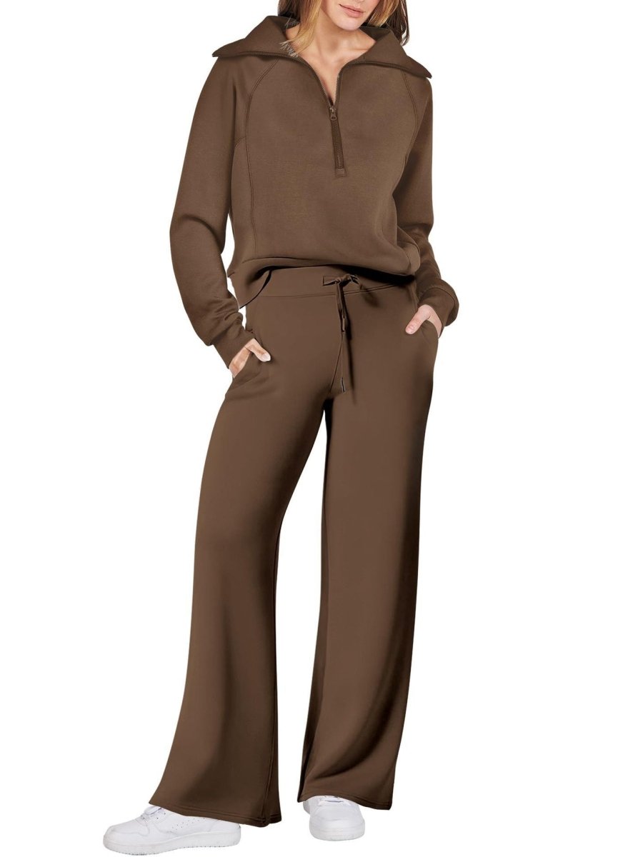 Dames Loungewear Set – Half Zip, Comfortable Lounge Set-Dames Loungewear Set-Suzannies-Bruin-S-Suzannies