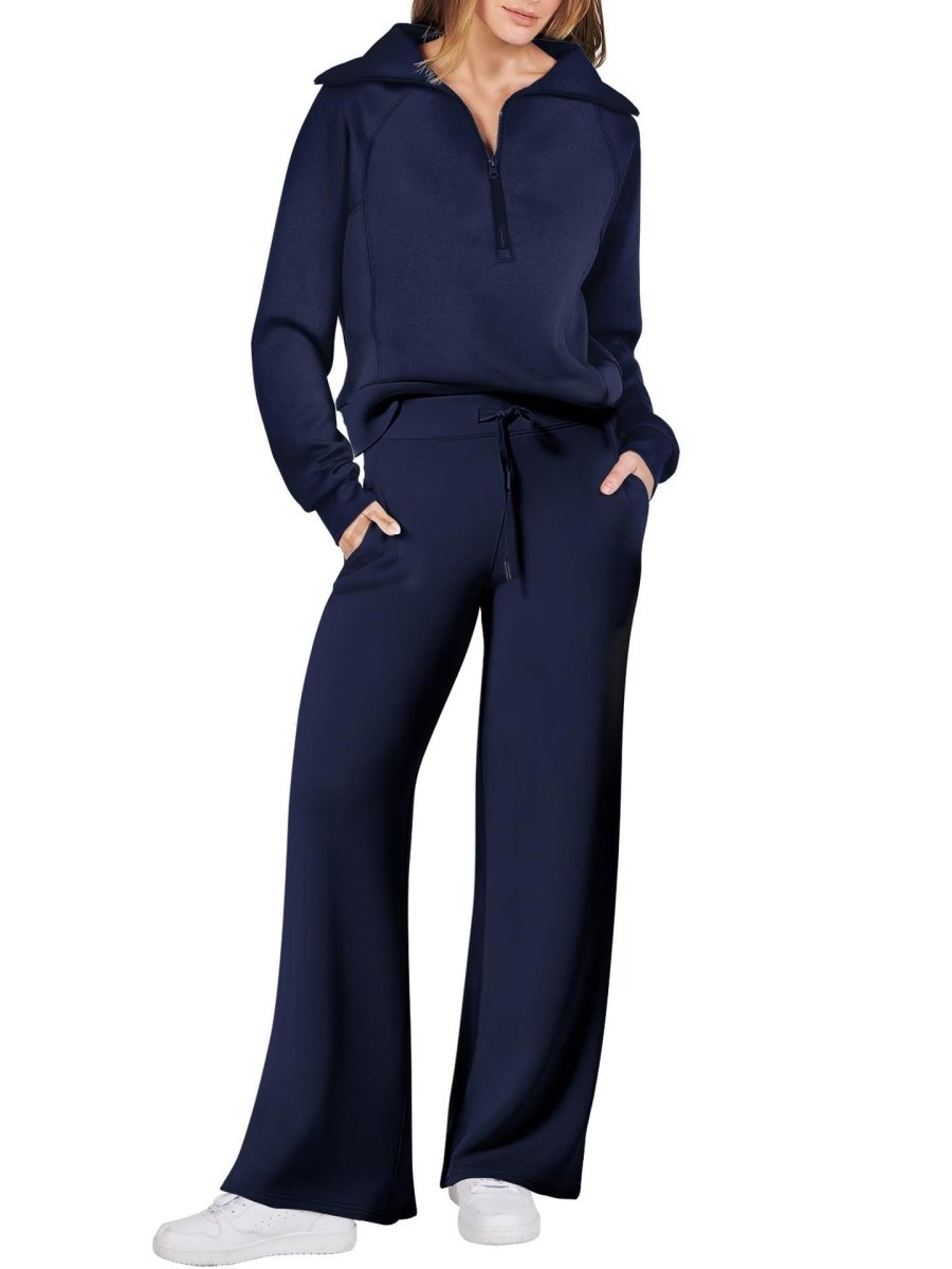 Dames Loungewear Set – Half Zip, Comfortable Lounge Set-Dames Loungewear Set-Suzannies-Donkerblauw-S-Suzannies