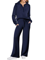Dames Loungewear Set – Half Zip, Comfortable Lounge Set-Dames Loungewear Set-Suzannies-Donkerblauw-S-Suzannies