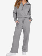 Dames Loungewear Set – Half Zip, Comfortable Lounge Set-Dames Loungewear Set-Suzannies-Grijs-S-Suzannies