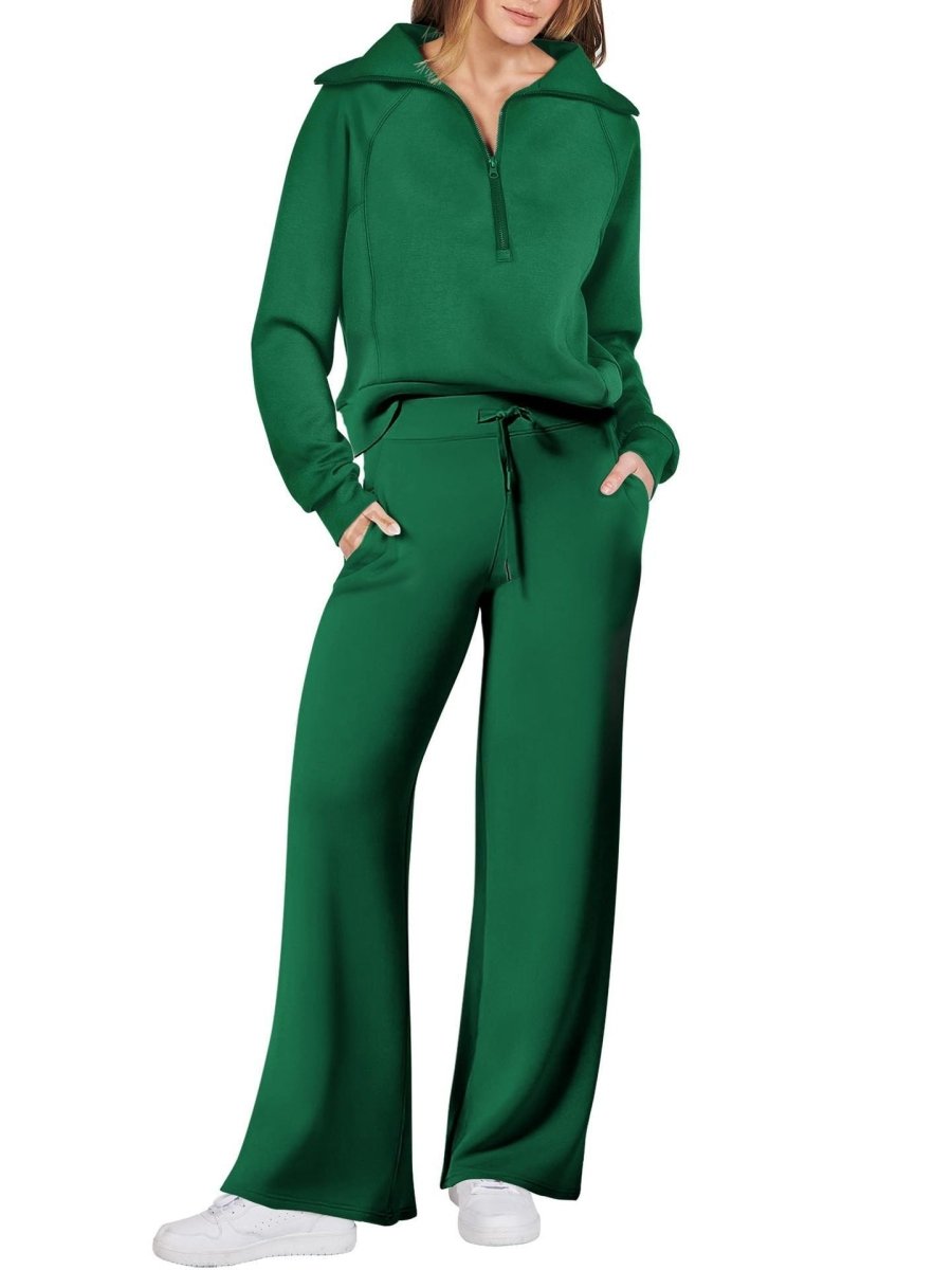 Dames Loungewear Set – Half Zip, Comfortable Lounge Set-Dames Loungewear Set-Suzannies-Groen-S-Suzannies