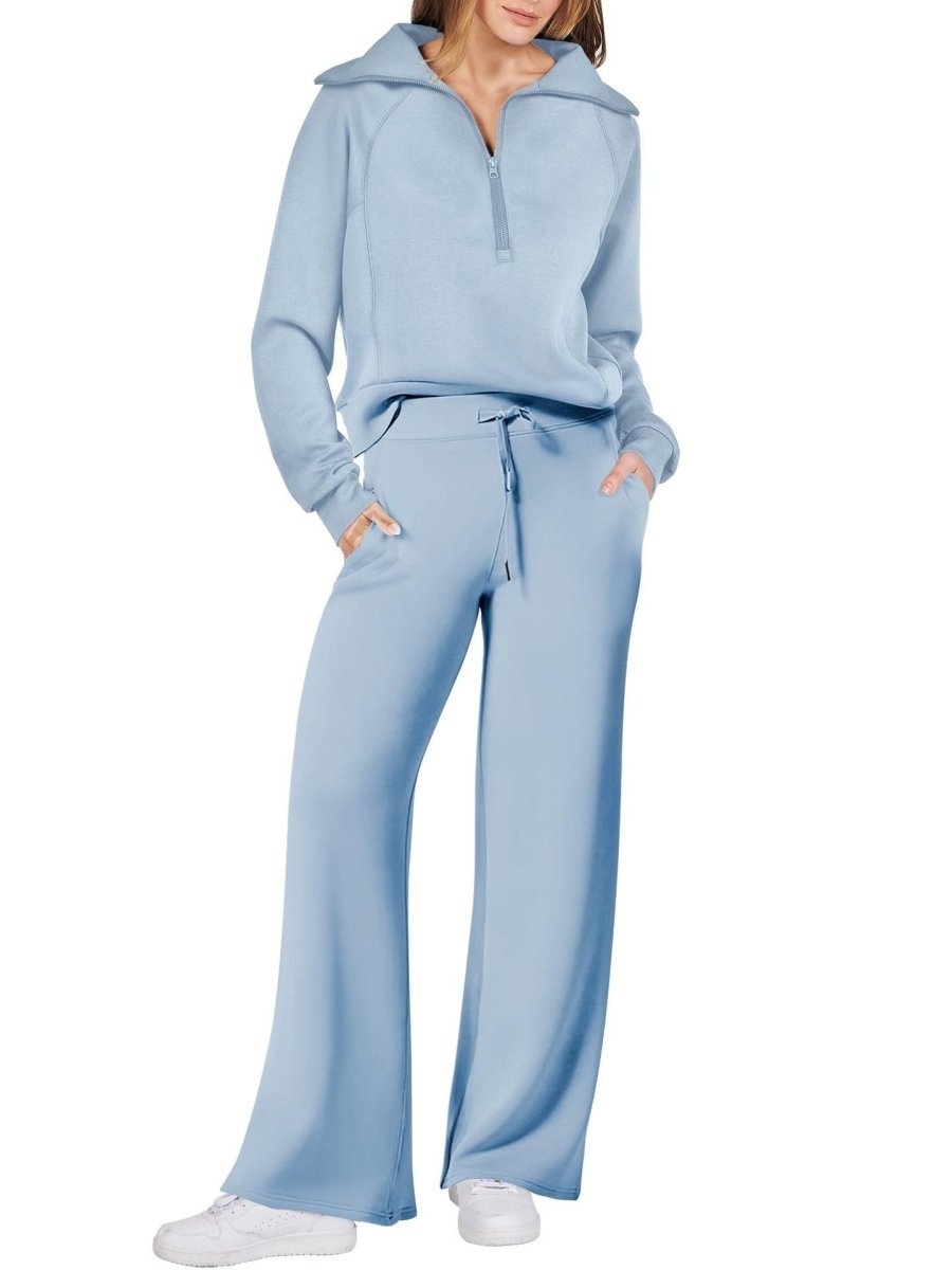 Dames Loungewear Set – Half Zip, Comfortable Lounge Set-Dames Loungewear Set-Suzannies-Hemelsblauw-S-Suzannies