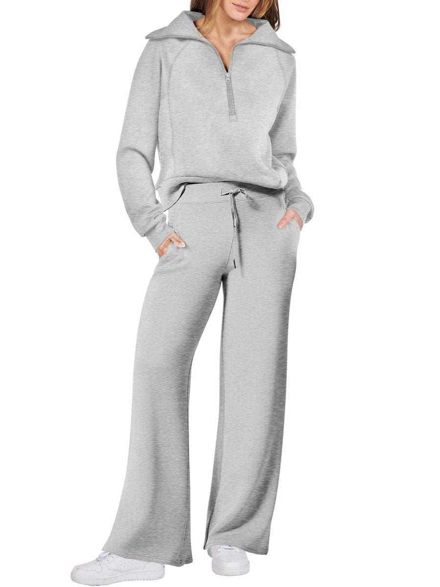Dames Loungewear Set – Half Zip, Comfortable Lounge Set-Dames Loungewear Set-Suzannies-Lichtgrijs-S-Suzannies