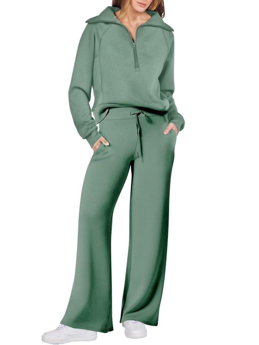 Dames Loungewear Set – Half Zip, Comfortable Lounge Set-Dames Loungewear Set-Suzannies-Lichtgroen-S-Suzannies