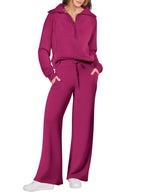 Dames Loungewear Set – Half Zip, Comfortable Lounge Set-Dames Loungewear Set-Suzannies-Rozerood-S-Suzannies