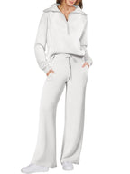Dames Loungewear Set – Half Zip, Comfortable Lounge Set-Dames Loungewear Set-Suzannies-Wit-S-Suzannies