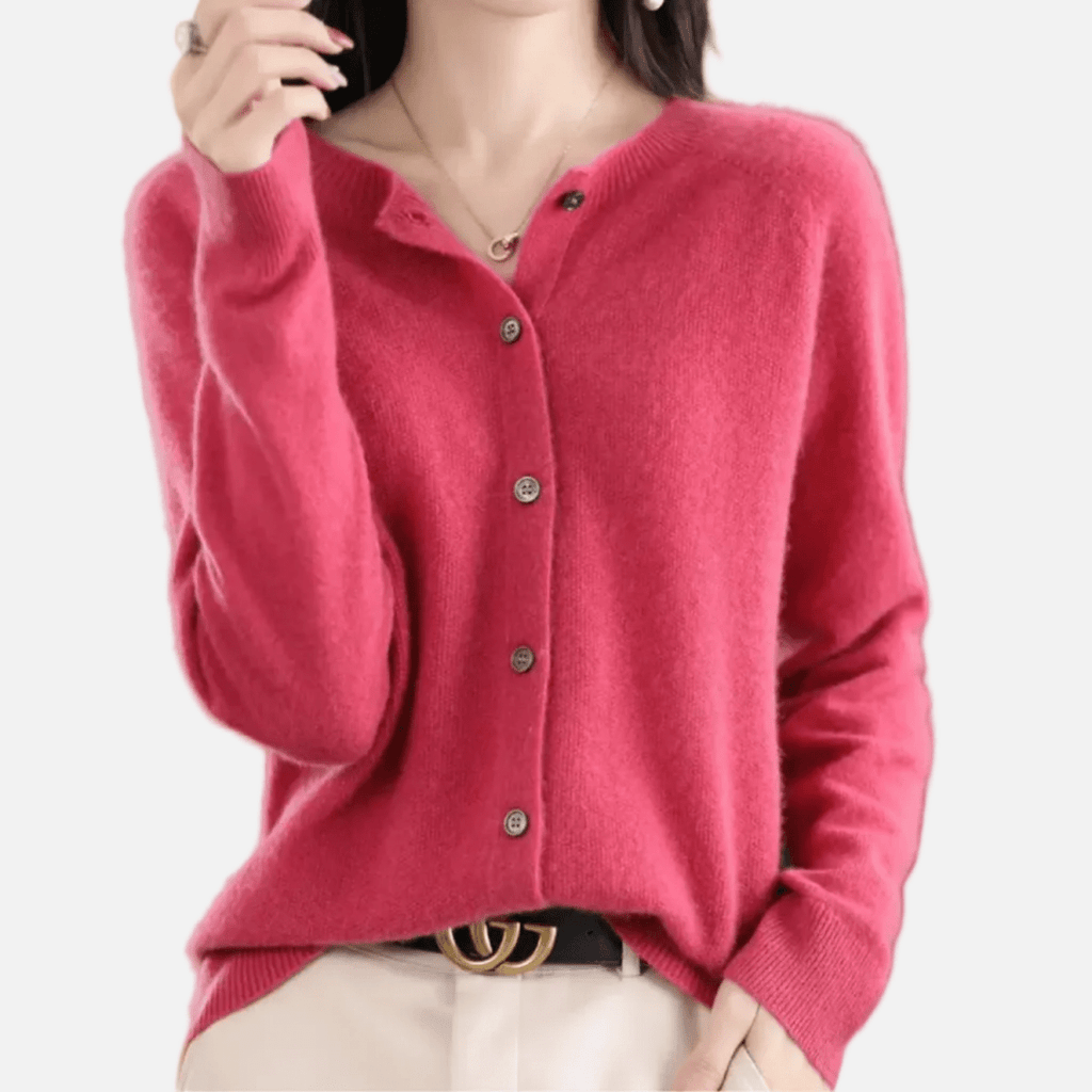 Dames Ronde Hals Vest – Tijdloos, Knoopsluiting, Lange Mouwen-Dames O-Hals Cardigan-Suzannies-Donker roze-S-Suzannies