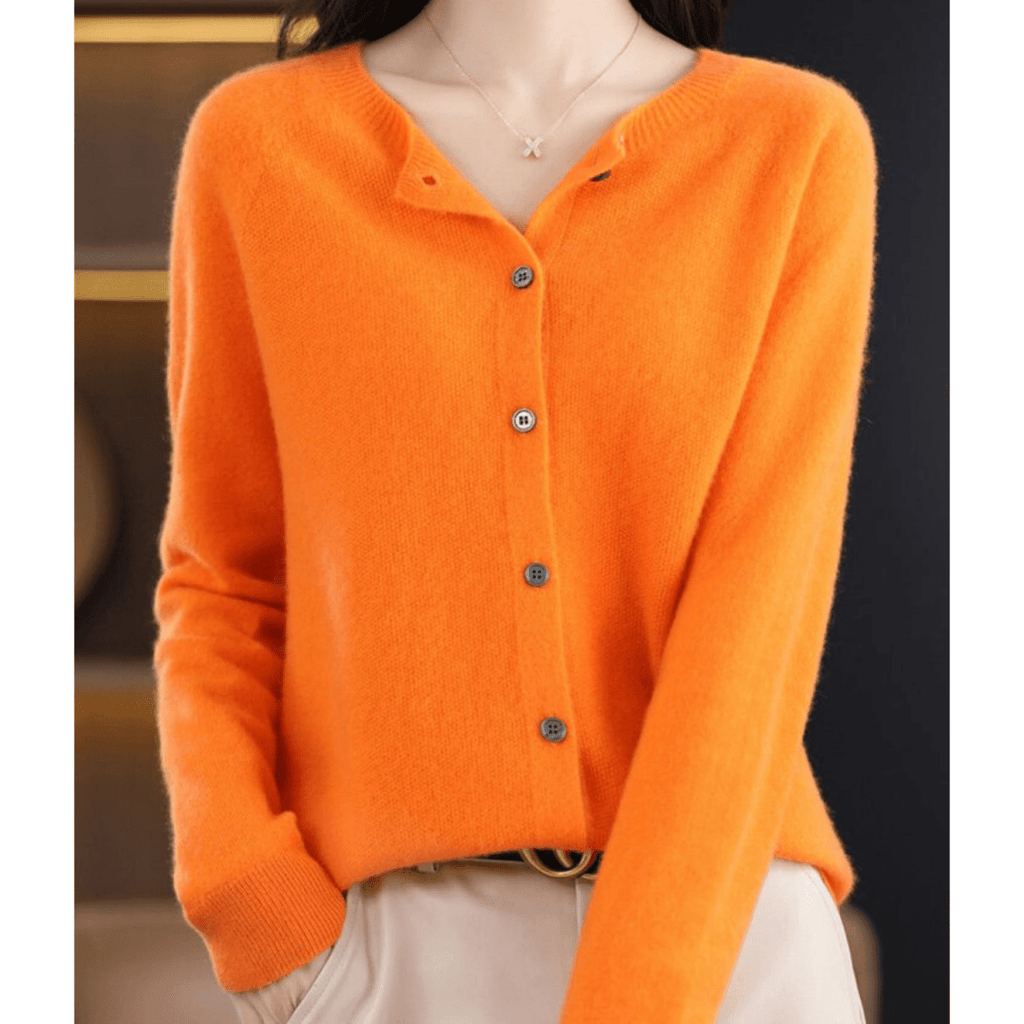 Dames Ronde Hals Vest – Tijdloos, Knoopsluiting, Lange Mouwen-Dames O-Hals Cardigan-Suzannies-Oranje-S-Suzannies