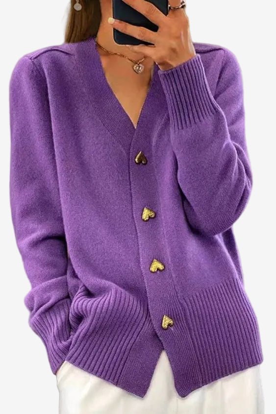 Dames Vest – Harten Knoopsluiting, Lange Mouwen met V-hals-Dames Vest-Suzannies-Paars-S-Suzannies