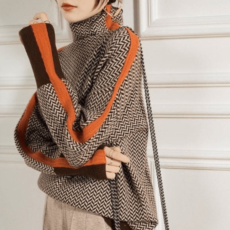 Dames Visgraat Trui – Colkraag, Gestreept Patroon, Coltrui-Trui-Suzannies-Suzannies