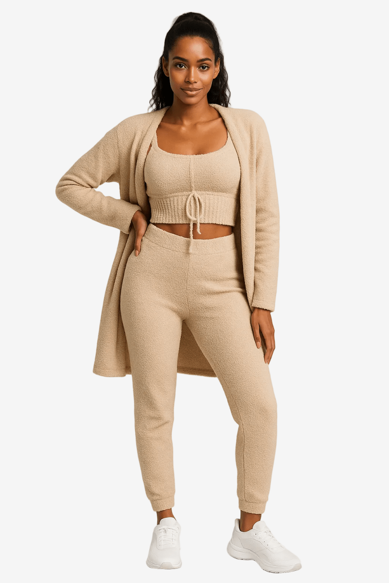 Driedelig Dames Huispak – Loungewear, Comfortabel, Lounge Set-Dames Lounge Set-Suzannies-Beige-S-Suzannies