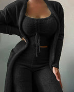 Driedelig Dames Huispak – Loungewear, Comfortabel, Lounge Set-Dames Lounge Set-Suzannies-Zwart-S-Suzannies