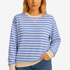 Gestreepte Damestrui – Casual, Ronde Hals, Lange Mouwen-Dames Trui-Suzannies-Blauw-S-Suzannies