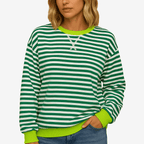 Gestreepte Damestrui – Casual, Ronde Hals, Lange Mouwen-Dames Trui-Suzannies-Groen-S-Suzannies