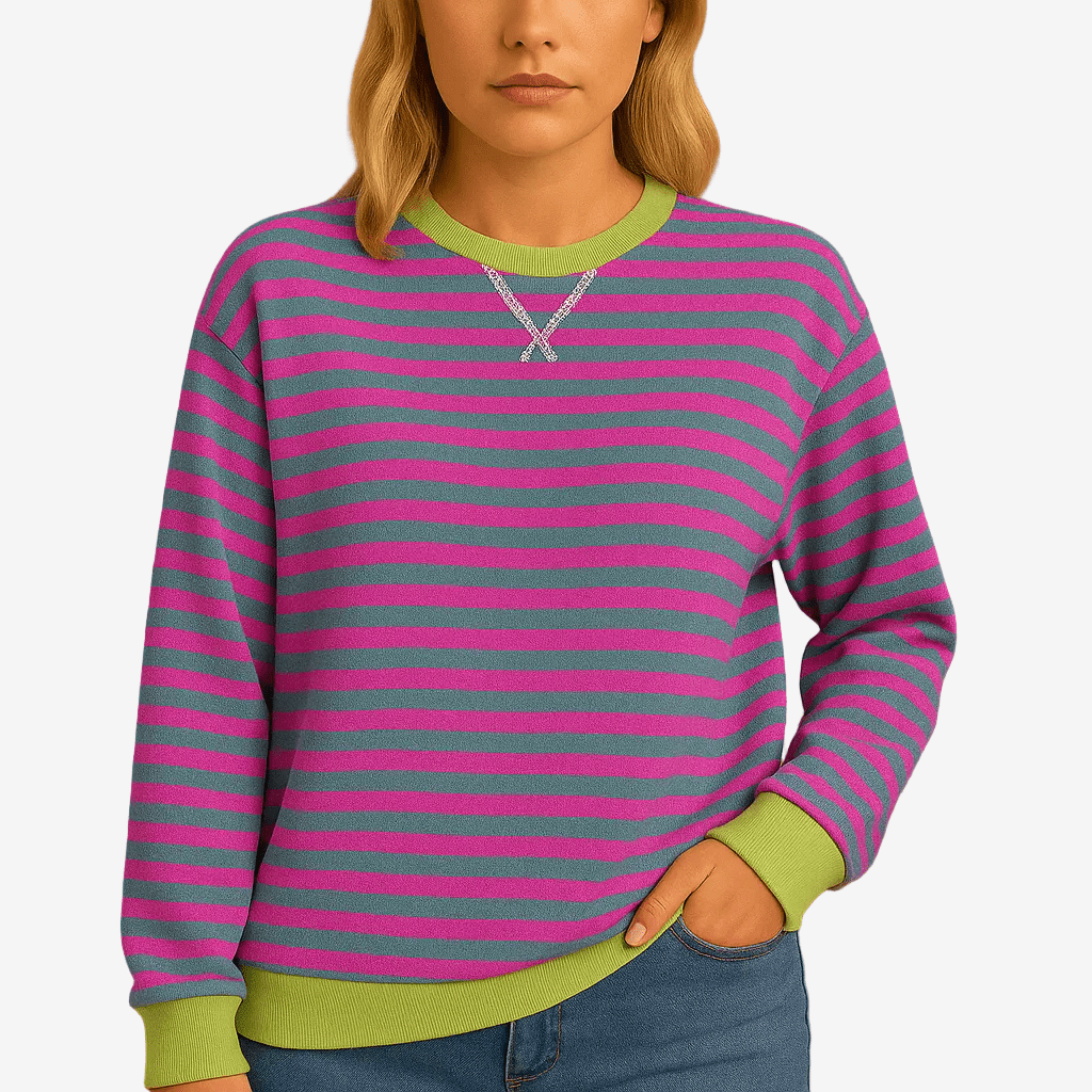 Gestreepte Damestrui – Casual, Ronde Hals, Lange Mouwen-Dames Trui-Suzannies-Paars-S-Suzannies