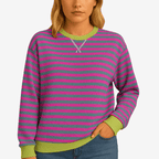 Gestreepte Damestrui – Casual, Ronde Hals, Lange Mouwen-Dames Trui-Suzannies-Paars-S-Suzannies