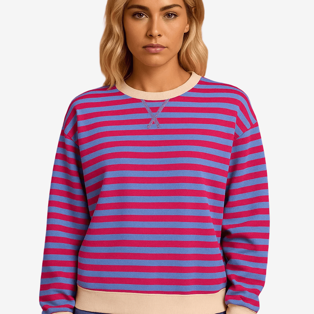 Gestreepte Damestrui – Casual, Ronde Hals, Lange Mouwen-Dames Trui-Suzannies-Rood-S-Suzannies