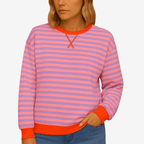 Gestreepte Damestrui – Casual, Ronde Hals, Lange Mouwen-Dames Trui-Suzannies-Roze-S-Suzannies