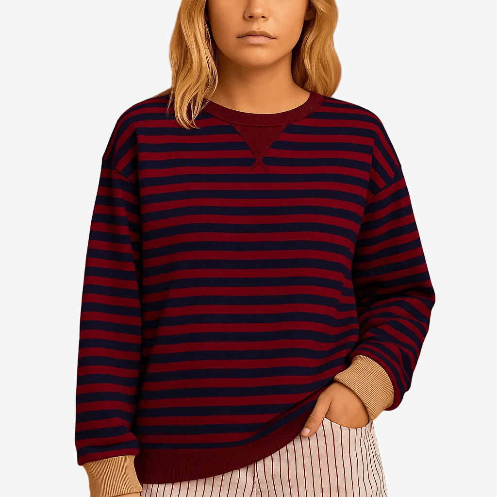 Gestreepte Damestrui – Casual, Ronde Hals, Lange Mouwen-Dames Trui-Suzannies-Zwart-S-Suzannies