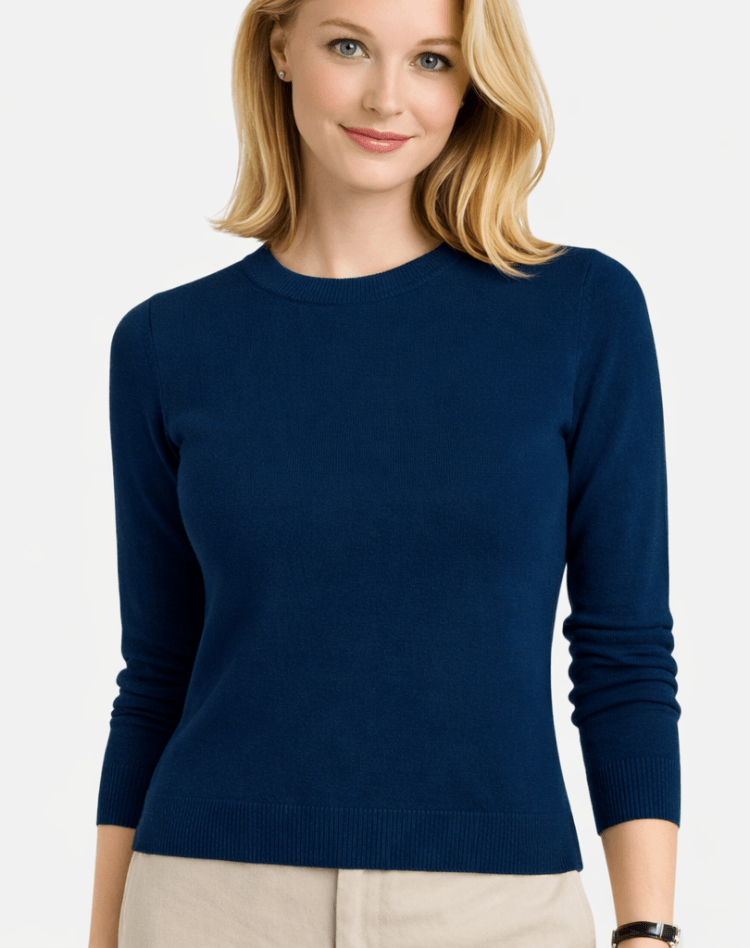 Klassieke Dames Trui - Ronde Hals, Tijdloos, Lange Mouwen Trui-Dames Trui-Suzannies-Donkerblauw-M-Suzannies