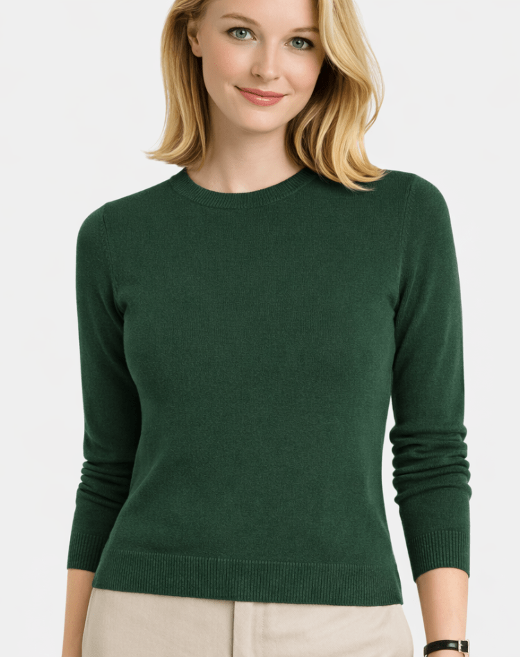 Klassieke Dames Trui - Ronde Hals, Tijdloos, Lange Mouwen Trui-Dames Trui-Suzannies-Donkergroen-M-Suzannies
