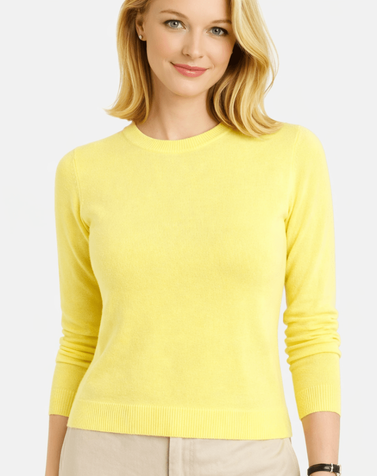 Klassieke Dames Trui - Ronde Hals, Tijdloos, Lange Mouwen Trui-Dames Trui-Suzannies-Geel-M-Suzannies