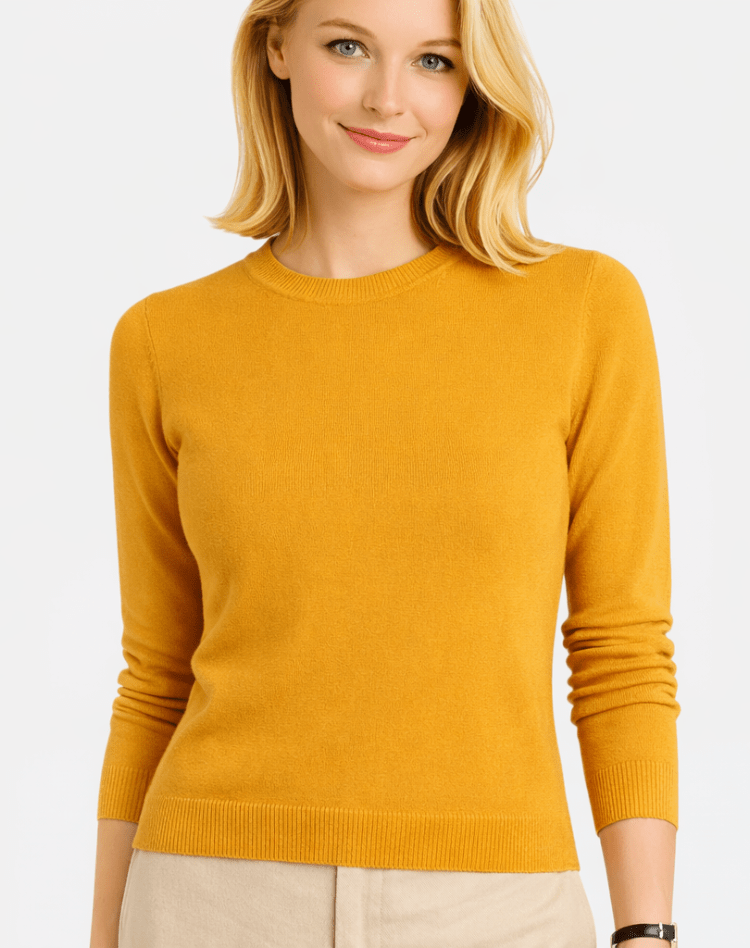 Klassieke Dames Trui - Ronde Hals, Tijdloos, Lange Mouwen Trui-Dames Trui-Suzannies-Mosterd-M-Suzannies